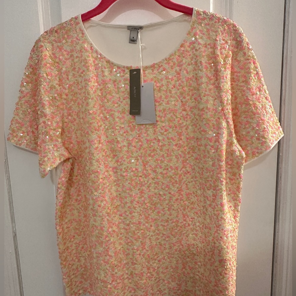 PERFECT FOR ERAS TOUR! NWT J.Crew Sequin T-Shirt - Beautiful NEON